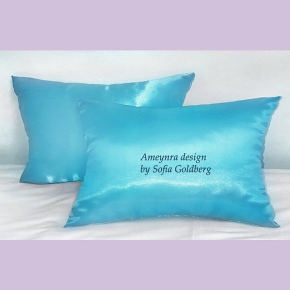 Pair of Light Blue Satin Pillows 16x12" ~ New, Soft, Square - Picture 1 of 1